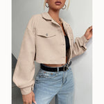 Load image into Gallery viewer, Spring Drop Shoulder Flap Detail Crop Corduroy Jacket Long Sleeve Chic Short Coats  Amaijoin
