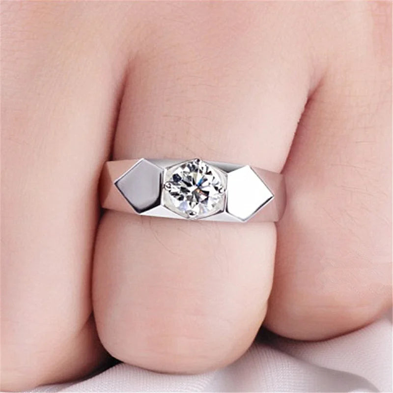 Trendy Silver 925 Sterling Ring For Men Jewelry Exquisite Smooth Surface Rhombus Pattern Male Index Finger Ring Adjustable  Amaijoin