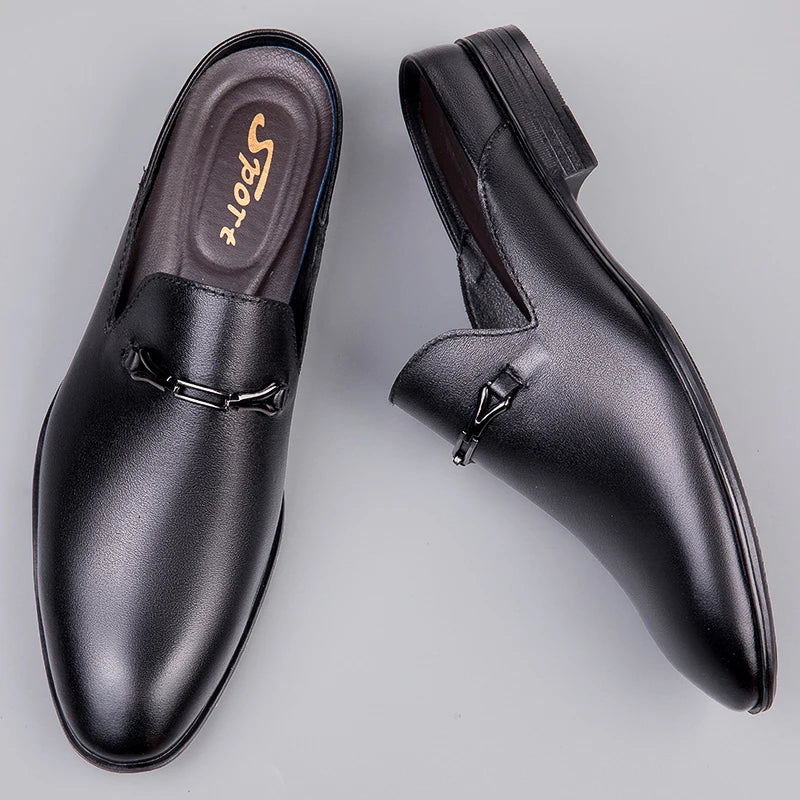 Luxury Brand Half Drag Casual Sandals Shoes Men Slippers Genuine Leather Loafers Lazy Penny Shoes High Quality Slip on Mens Shoe  Amaijoin