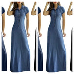 Load image into Gallery viewer, Europe And America Cross Border New Long Dress Shirt Collar Split Pocket Large Swing Dress Large Casual Denim Dress  Amaijoin
