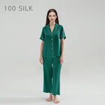 Load image into Gallery viewer, Birdtree 19MM 100%Real Silk Pajama Set Women&#39;s Solid Lapel Short Sleeve Long Pants Basic Comfortable Loungewear Spring S41146QD  Amaijoin
