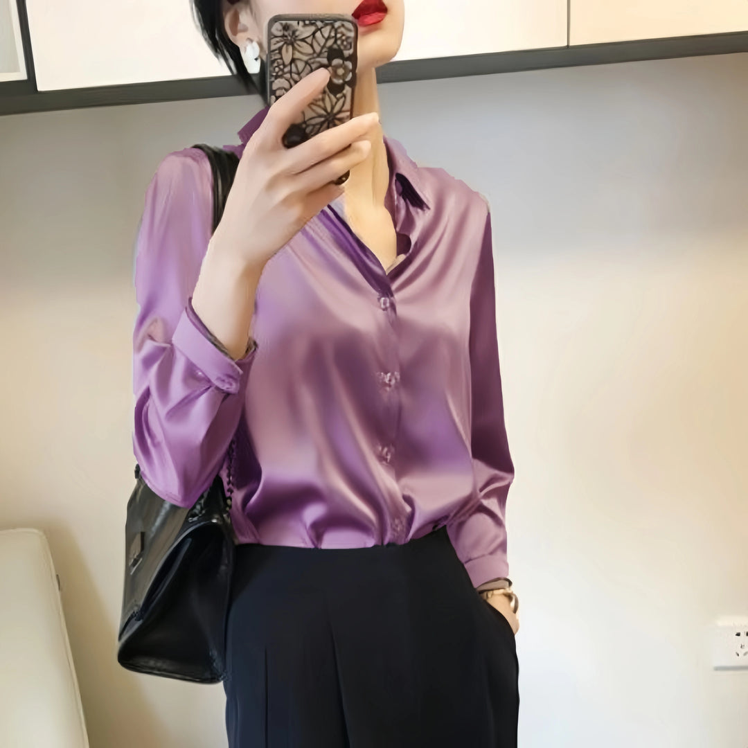 All-match Satin Finish Shirts And Blouses Women Clothing Casual Top OL Long Sleeve Button Elegant Shirts French Solid Blouses  Amaijoin