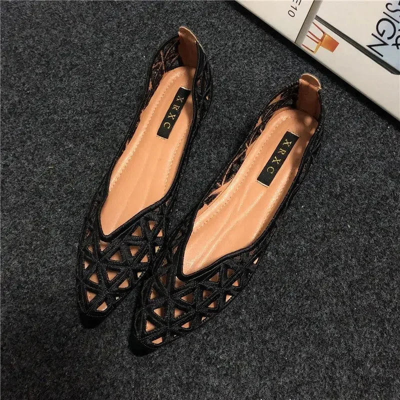 2024 Flat Shoes Women Elegant Women's Breathable Hole Shoes Pointy Shallow Mouth Hollow Leisure Commuter Footwear Spring Summer  Amaijoin