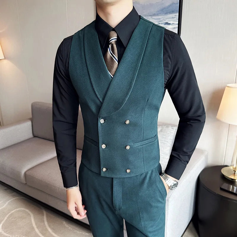 High Quality Men's British Business Suit Vest Men's Brand Clothing Slim-fit Vest Men's Double-breasted Blazer Dress Waistcoat  Amaijoin