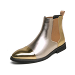 Load image into Gallery viewer, 2023 Fashion New Arrivals Men Gold Chelsea Boots Leather Glitter Men&#39;s Brogue Boots Pointed Slip-on Men&#39;s High Top Leather Shoes  Amaijoin
