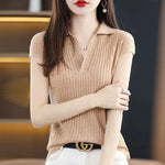 Load image into Gallery viewer, Women&#39;s T Shirts Clothes Black Top White Polo Neck Shirt Short Sleeve Tee Knit Green Aesthetic Offer Free Shipping Cute V New  Amaijoin
