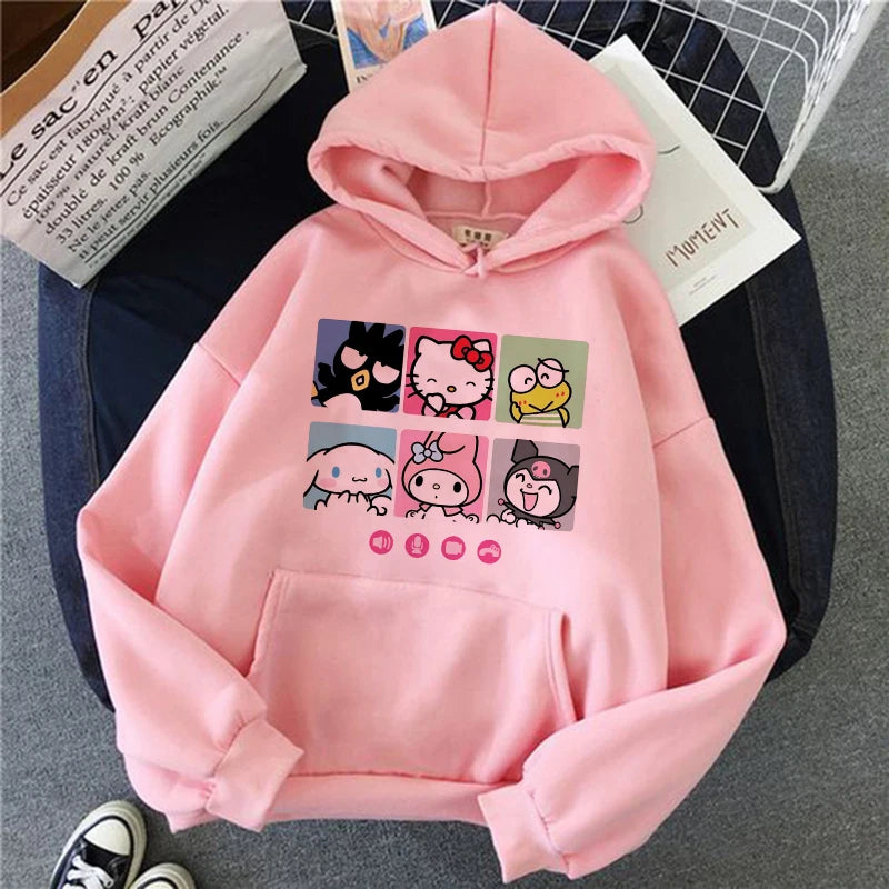 Women 90s Y2k 2000s Hoodies Hello Kitty Hip Hop Hoodie Sanrio Sweatshirt Clothes Tops Sweatshirt Clothing Streetwear  Amaijoin