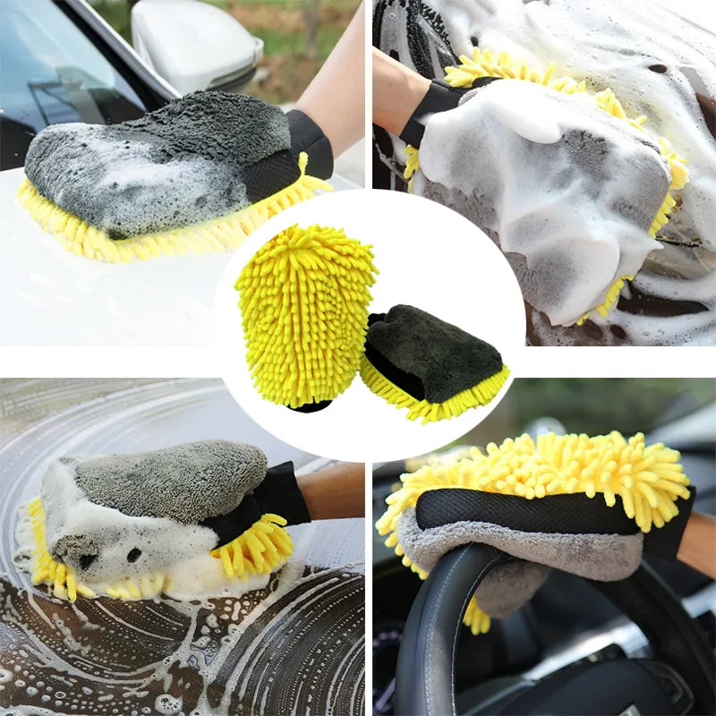 Car Chenille Premium Scratch-Free Microfiber Wash Mitt Waterproof Car Thick Cleaning Mitt Wax Detailing Brush Auto Care Glove  Amaijoin