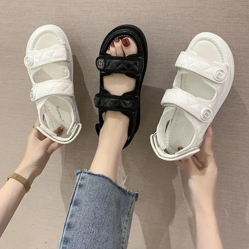 Women Summer Sports Sandals Thick-soled Increased Plaid Roman Shoes With  Casual RoundToe Comfortable Felmale Flat Sandals  Amaijoin