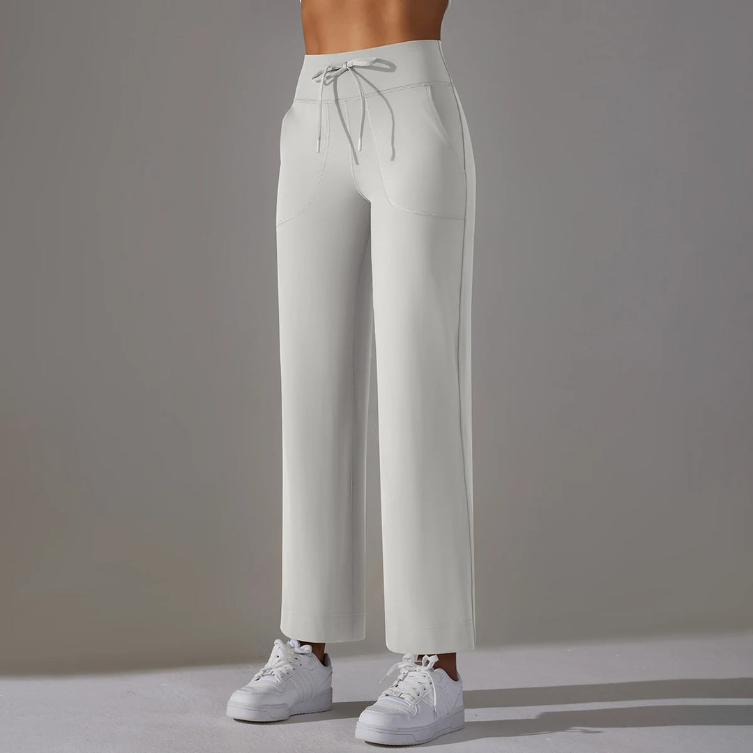 Wide Leg Pants With Pockets Women's Loose Yoga High Waist Legging Drawstring Outdoor Casual Jogging Gym Sports Flare Pants  Amaijoin