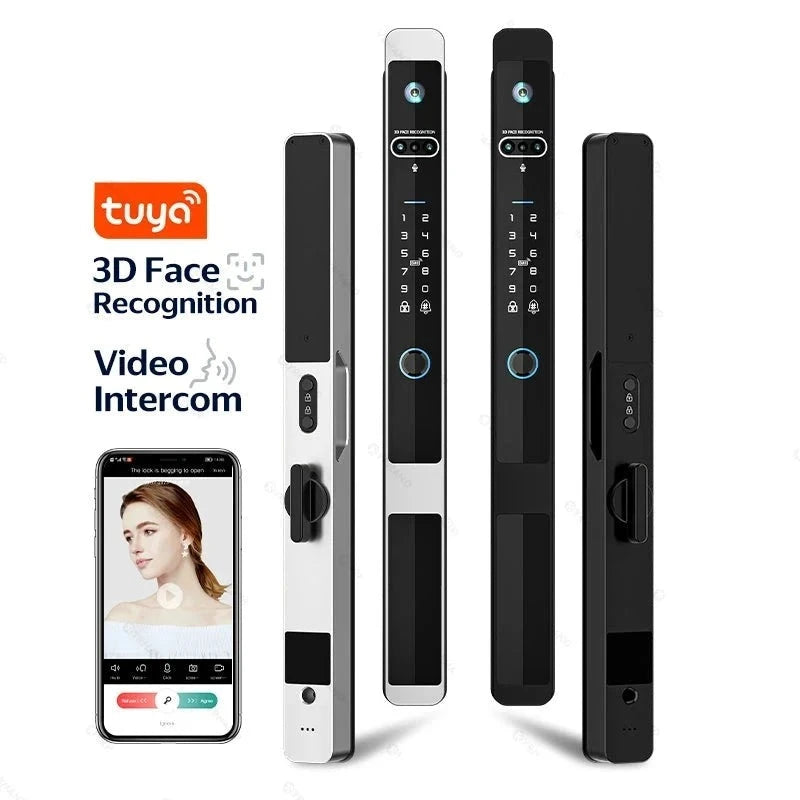 Real time intercom Tuya WiFi Smart Door Lock Electronic Lock 3D Face Unlock Password Key Fingerprint Unlock Sliding Door Lock  Amaijoin