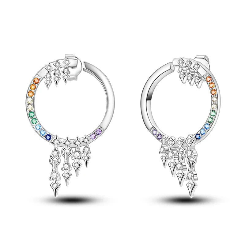 New Fashion 925 Sterling Silver Double Circle Earrings For Women Shining Zircon Piercing Ear Studs Fine Engagement Jewelry  Amaijoin