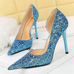 Load image into Gallery viewer, Women 7cm 10.5cm High Heels Elegant Blue Pumps Sexy Sequins Bling Mid Heels Lady Scarpins Luxury Stiletto Sparkly Party Shoes  Amaijoin
