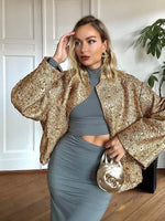 Load image into Gallery viewer, HH TRAF Autumn Sequins Golden Loose Jacket for Women Sparkle Long Sleeve Casual Bomber Jacket with Pockets Female Fashion Coats  Amaijoin
