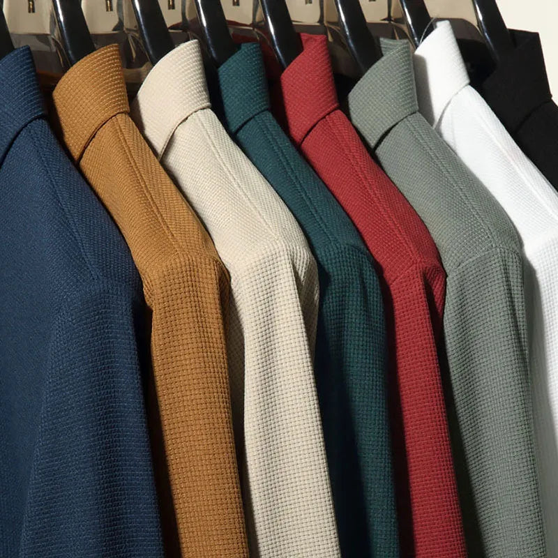 New Men's Long Sleeve T Shirt Button Lightweight Lapel Loose Polo Shirt Solid Color Top  Amaijoin