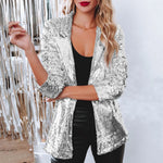 Load image into Gallery viewer, Women Sequins Sequin Jacket Casual Long Sleeve Glitter Party Shiny Lapel Coat Vintage Lapel Sequins Jackets Club Party Wear  Amaijoin
