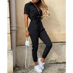 Load image into Gallery viewer, Women&#39;s Monochromatic Belt Workwear Jumpsuit, Casual Pants, Flip Collar, Buckle, European and American, Summer, 2023  Amaijoin
