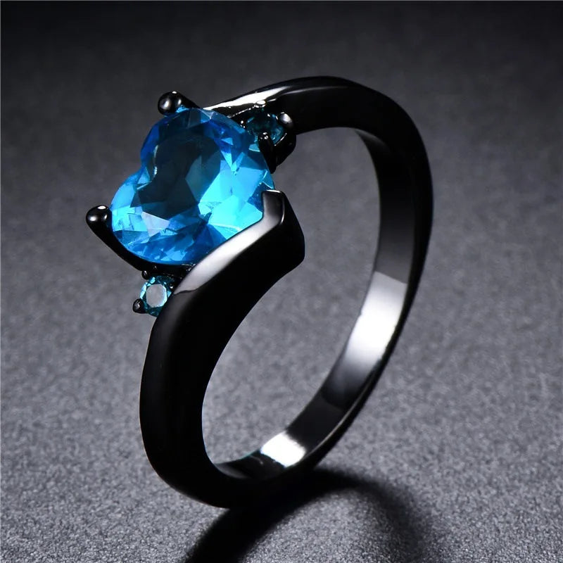 Black Heart-Shaped Stainless Steel Ring For Women Fashion Trend Zircon Finger Ring Female Engagement Jewelry  Amaijoin