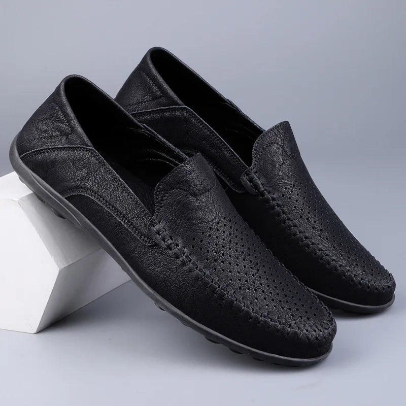 Leather Men Breathable Driving Shoes Luxury Brands Formal Men Loafers Moccasins Italian Male Lazy Shoes Black Plus Size 2023  Amaijoin