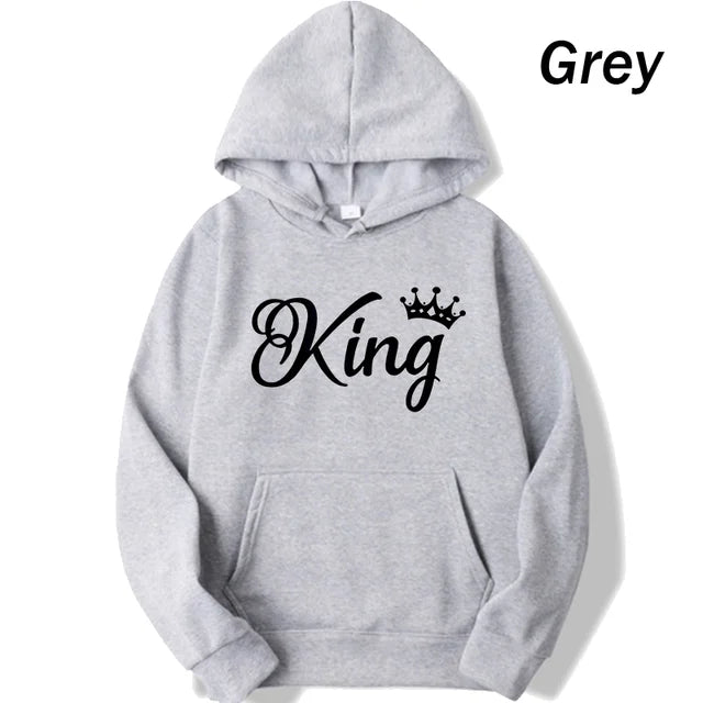 Fashion Men Women Long Sleeve Pullover Hooded Sweatshirts Unisex King and Queen Print Hoodie Casual Streetwear Couple Sweatshirt  Amaijoin