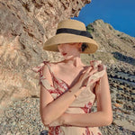 Load image into Gallery viewer, Hepburn bow ribbon sun hat women&#39;s straw hat Bucket hat color sunscreen sun hat beach hat wholesale  Amaijoin
