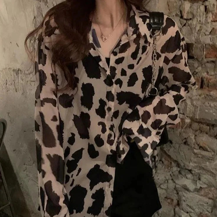 Leopard Print Shirts Blouses Women Spring Summer Thin Sun-proof Shirt Long Sleeve Sexy Casual Loose Chiffon Tops Y2k Clothes 3XL  Amaijoin