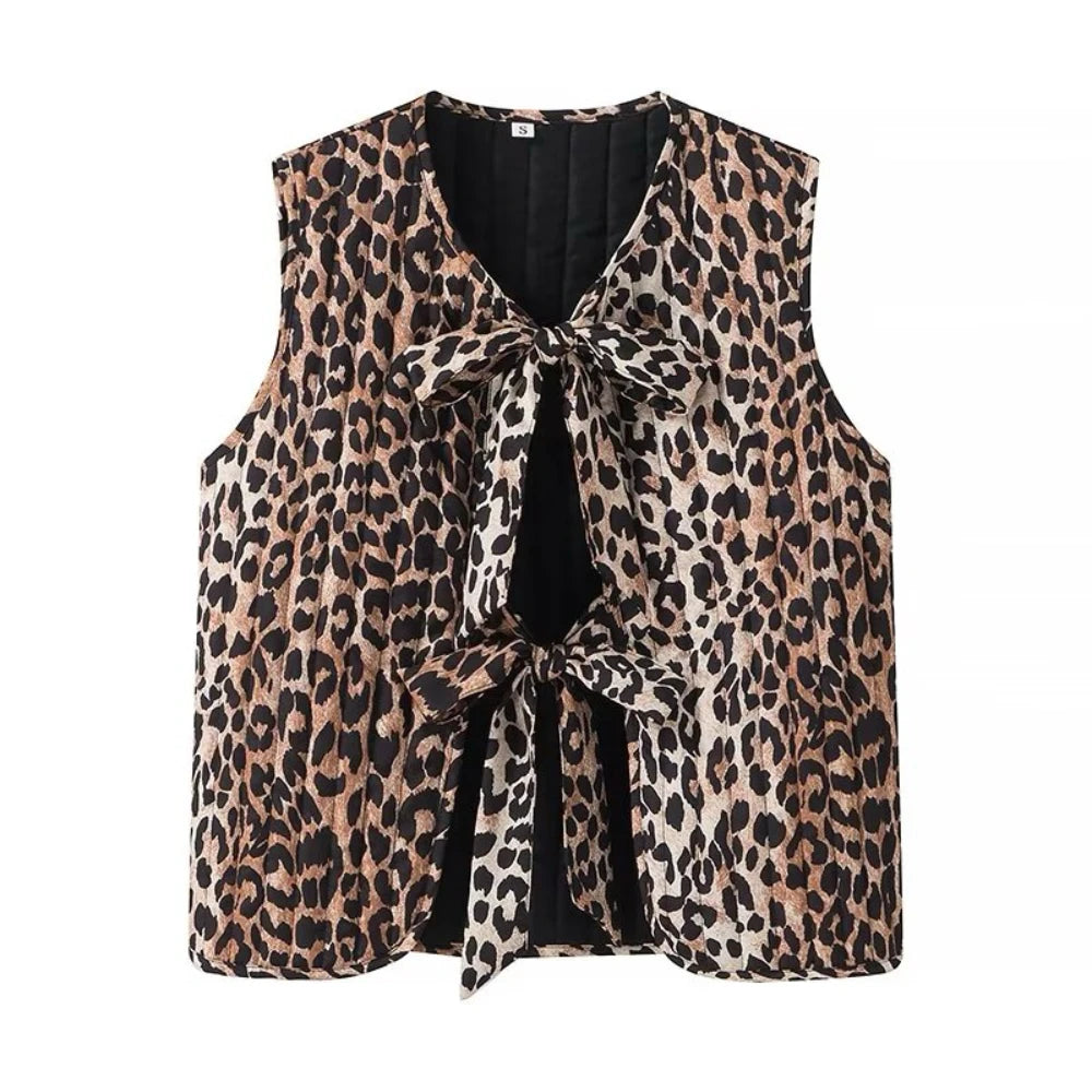 PB & ZA-Casual Vest for Women, All-in-One, Leopard Print, Lace-up, Loose Top, Spring Fashion, 2024  Amaijoin