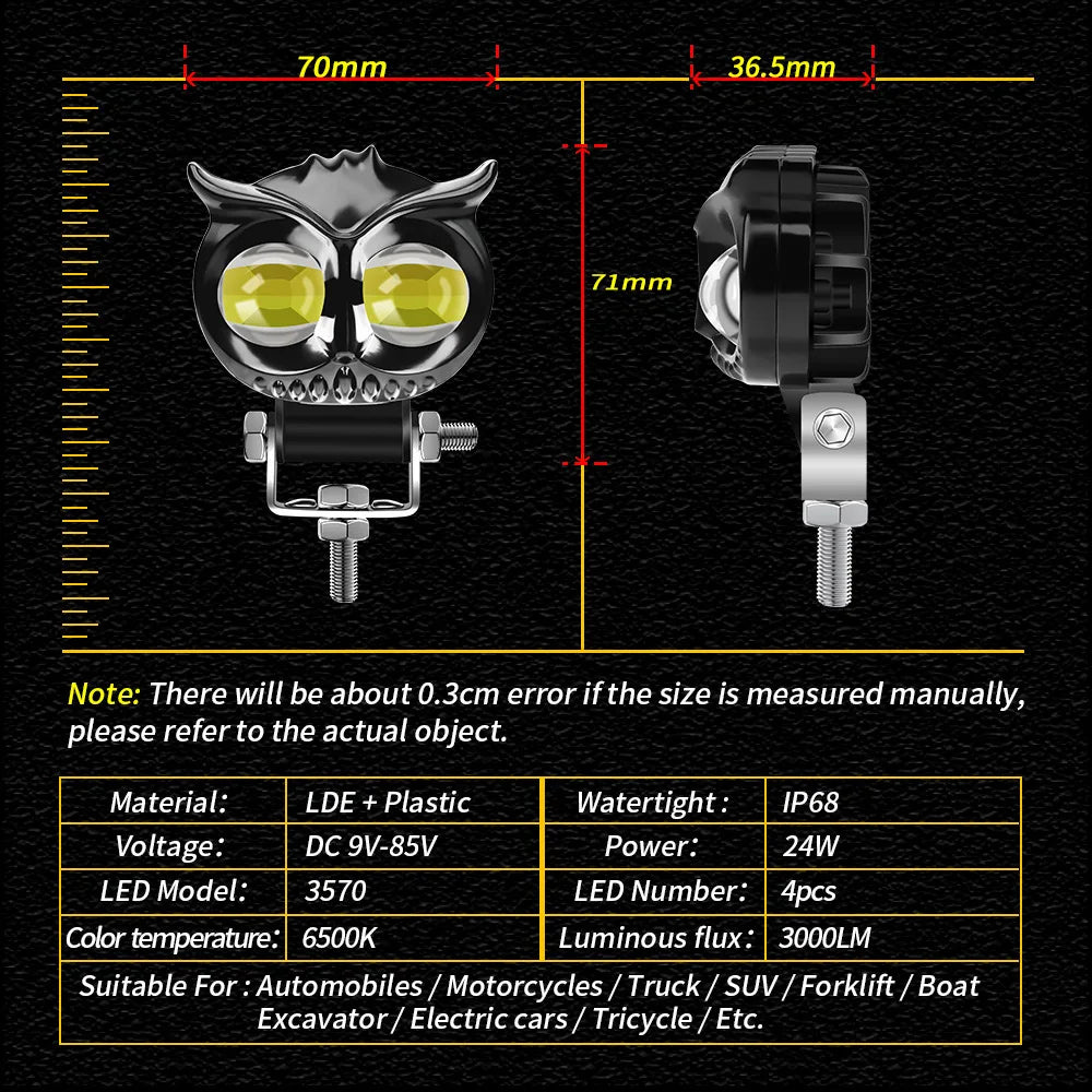 1/2PCS Motorcycle Headlight Fog light Bar 9V-85V 12W Projector Lens Spotlight LED Light Yellow white For Car/Motorcycle 6500K  Amaijoin