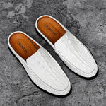 Load image into Gallery viewer, Black White Half Shoes for Men Genuine Leather Men Muller Shoes Fashion Casual Sandals Men Comfy Lazy Flats Versatile Slippers  Amaijoin
