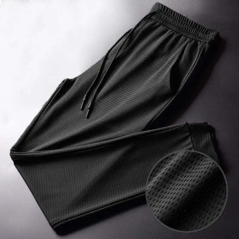 Men's Summer Ice Silk Pants Mesh Breathable Casual Thin Quick Dry Pants Loose Elastic Beam Feet Pants Sports Fitness Pants  Amaijoin