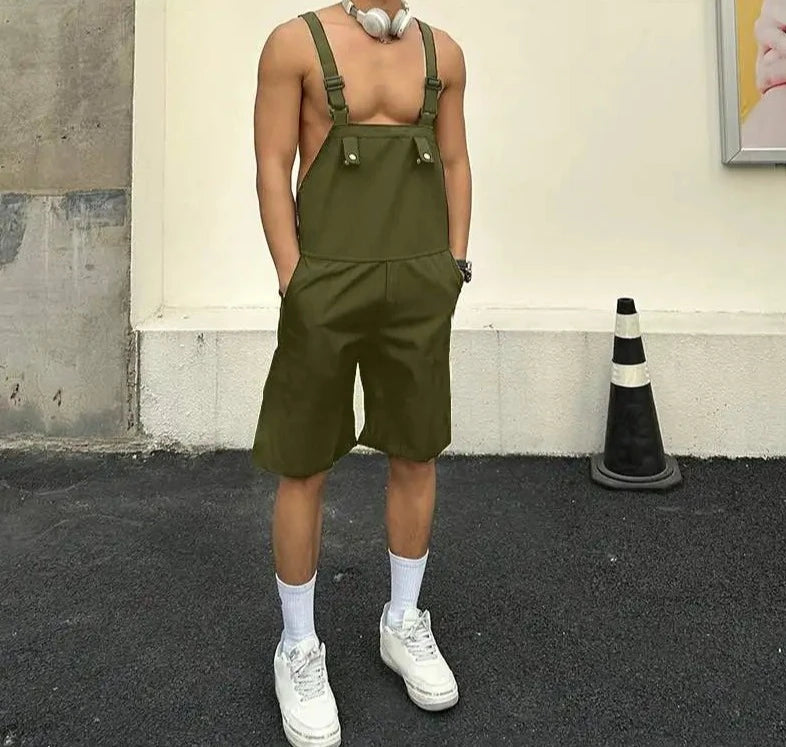 2023 Men Rompers Solid Color Sleeveless Summer Pockets Streetwear Suspender Jumpsuits Fashion Casual Men Overalls Shorts INCERUN  Amaijoin