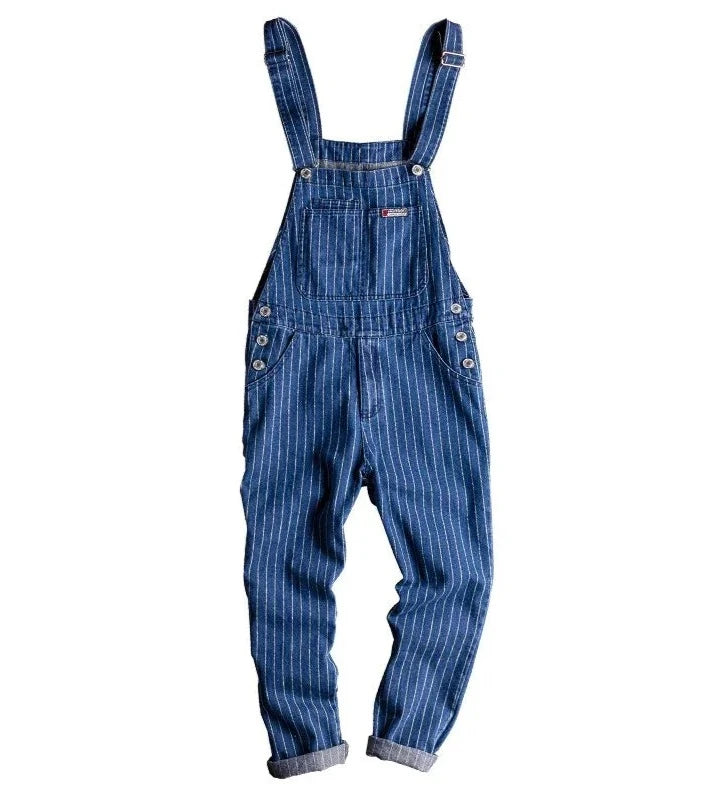 2023 Summer New Mens Bib Overalls Streetwear Denim Jumpsuits Moto Biker Jeans Trousers Male Striped Casual Long Pants Clothing  Amaijoin