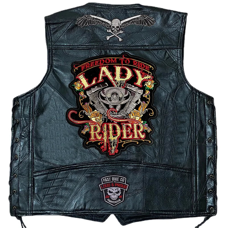 Men's Motorcycle Leather Vest Fashion Embroidered Patches Sleeveless Biker Jacket Casual Streetwear Locomotive Club Punk Veste  Amaijoin