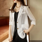 Load image into Gallery viewer, Thin Spring Summer Long Blazer Solid Temperament Formal Cardigan Button Pockets Simplicity Premium Women&#39;s Clothing 2022 Elegant  Amaijoin
