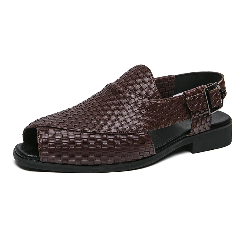 Black Sandals for Men Brown Woven Buckle Strap Men Shoes Leisure Vacation Beach Shoes Size 38-46 Luxury Breathable Garden Shoes  Amaijoin