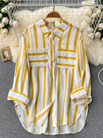 Load image into Gallery viewer, Fashion Woman Blouse 2023 Medium Length Vertical Stripe Shirt Jacket for Women&#39;s Korean Casual Loose Fitting Elegant Top  Amaijoin
