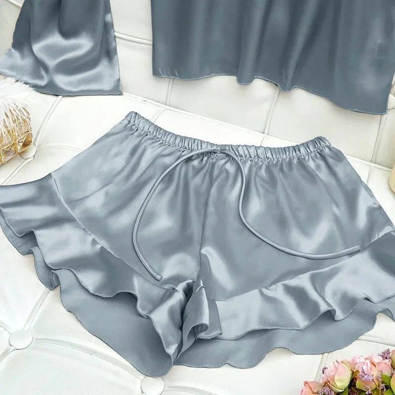 Fashion Sexy Underwear Set Women's 2 Pieces Sleepwear Pyjamas Silk Satin Bellyband Cami Top and Shorts Pajamas for Women Pijamas  Amaijoin