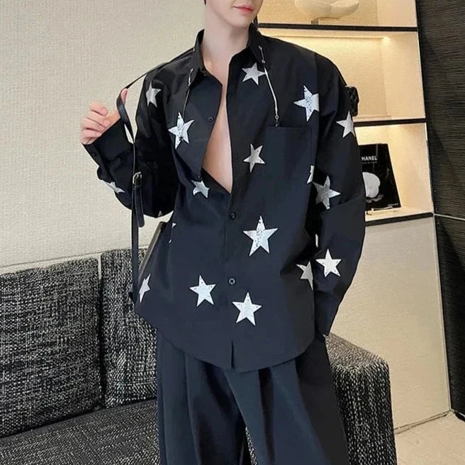 LUZHEN Casual Star Printed Long Sleeve Trendy Elegant Shirts Korean Luxury 2024 Spring Men's Stylish Tops Free Shipping LZ2641  Amaijoin