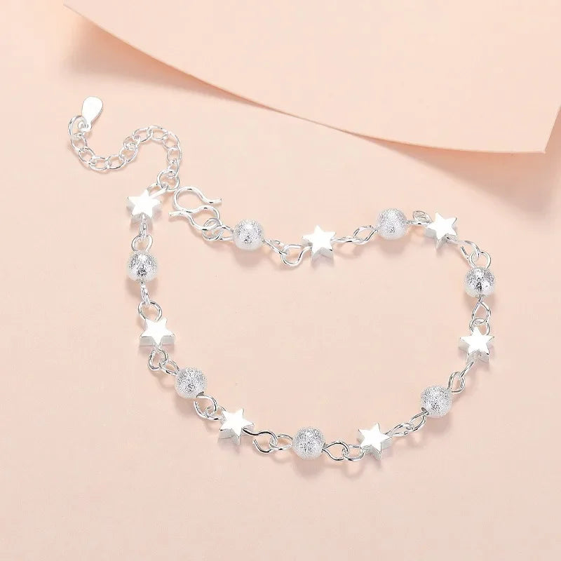 925 Sterling Silver Stars Bracelets For Women Fashion Korean Designer Frosted Bead Bracelet Beautiful Party Wedding Jewelry Gift  Amaijoin