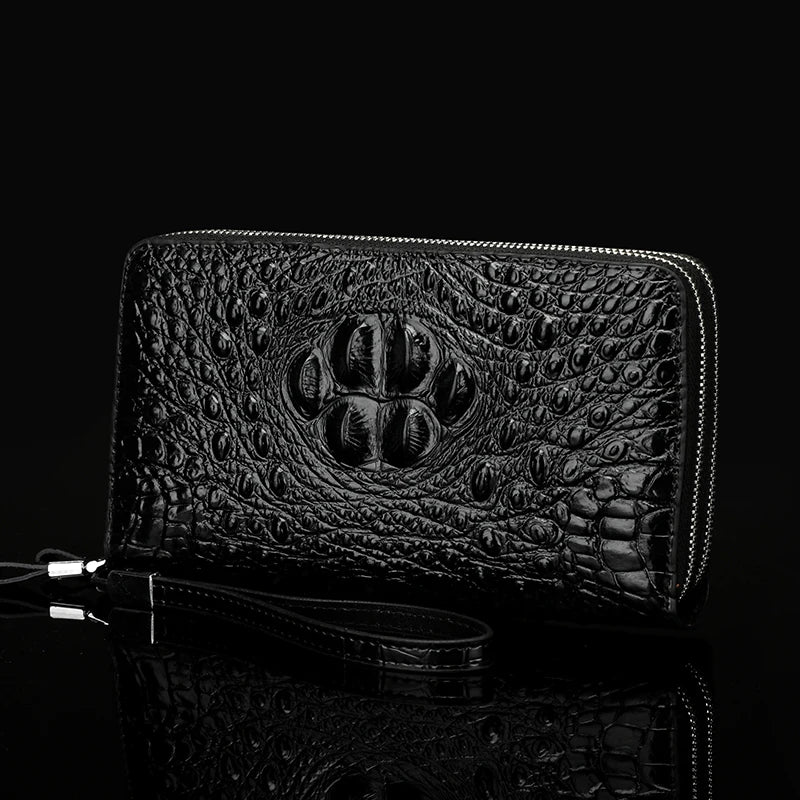 High Quality Crocodile Leather Double Zipper Design For Men's Handbags Wallets Card Bags Sacoche Homme Bag for Men Bolso Hombre  Amaijoin