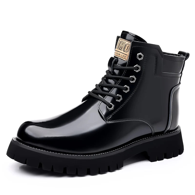 Hot Selling Men's Leather Boots Winter Thick Bottomed Work Boots British Style High Top Shoes Men's Retro Business Boots  Amaijoin