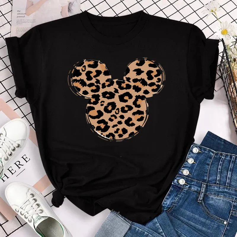 New T-shirts for Women Fashion Heart Minnie Print T Shirt Streetwear Clothes Kawaii Mickey Mouse Disney T Shirt Female Tops  Amaijoin