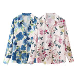 Load image into Gallery viewer, UNIZERA2024 Spring New Product Women&#39;s Casual Long sleeved Silk Satin Texture Retro Flower Print Shirt Loose Top  Amaijoin
