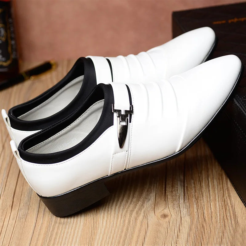 2023Classic Men Dress Shoes Slip on Black Leather Shoes for Men Plus Size Point Toe Business Casual Men Formal Shoes for Wedding  Amaijoin