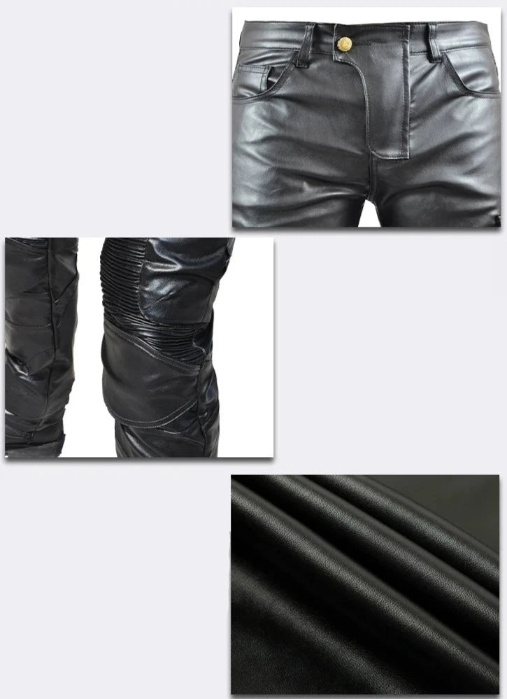 NEW Motorcycle Riding Jeans Motocross Racing Pants PU Leather Biker Trousers Waterproof Windproof Men With 4 X CE Knee Hip Pad  Amaijoin