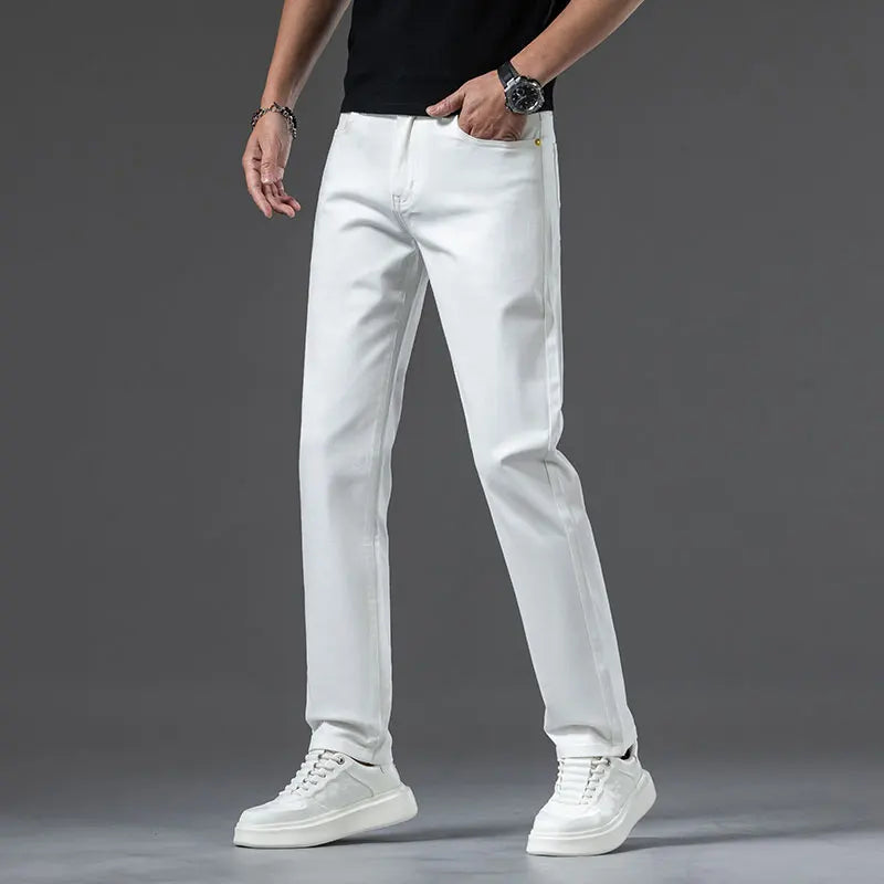 2024 New Summer Luxury White Jeans for Men Comfortable Cotton Fabric Straight Pants Classic Style Denim Trousers Male  Amaijoin