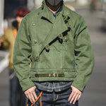 Load image into Gallery viewer, Maden Army Green Retro bomber Jackets Misplaced Oblique Buckle Swedish Motorcycle Men&#39;s AMEKAJI Cotton Autumn Winter Coat  Amaijoin
