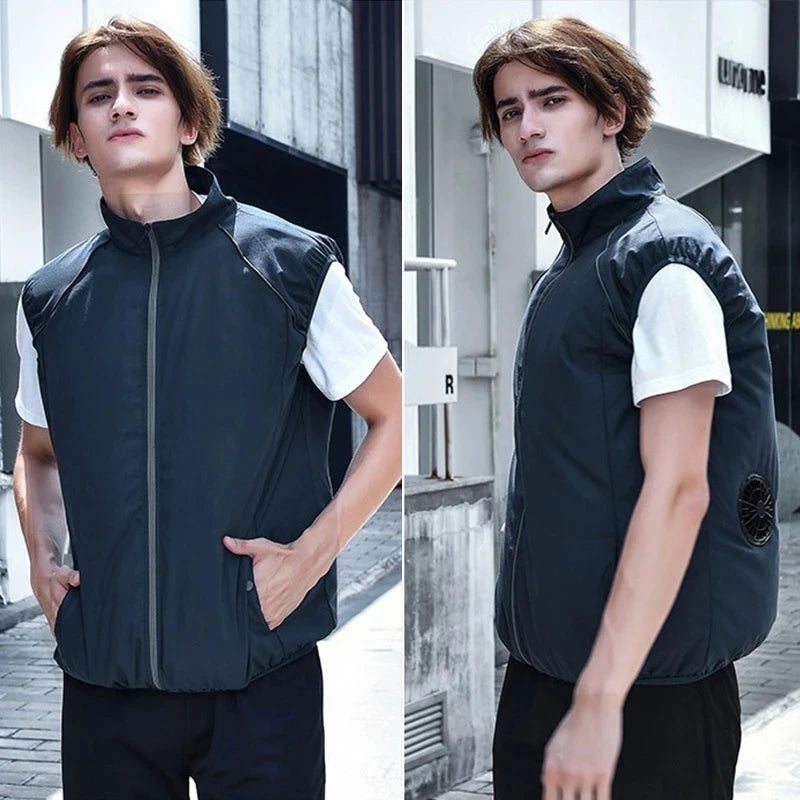 Men Summer Air Conditioning Clothing Fan Cooling Vest 2022 New USB Charging Cooling Sport Man Outdoor Solid Color Coat Plus Size  Amaijoin