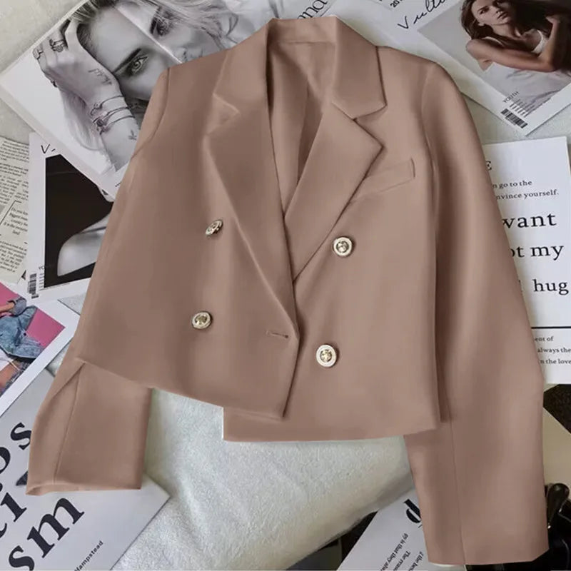 Fashion Short Women Blazers Elegant Female Suits Jacket Tops Casual   Solid Long Sleeve Office Lady Blazer Coat Spring Autumn  Amaijoin