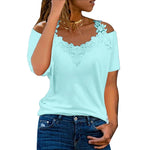 Carregue a imagem no visualizador da Galeria, V-Neck Lace Short Sleeved T-shirt 2023 Summer Women Clothing Casual Shirt Tees Y2K Crop Clothes Elegant Female Pullover Topso  Amaijoin
